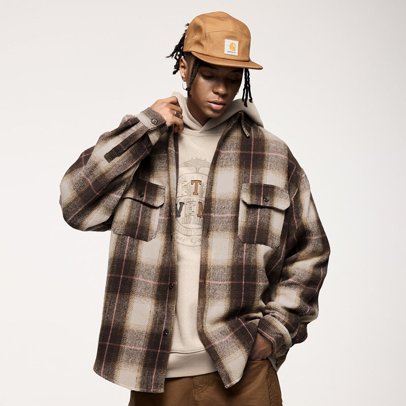 RENZO™ | Retro Plaid Suede-Feel Overshirt Jacket for Men