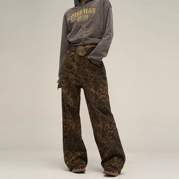 Women's American-style Vintage Leopard Print Jeans