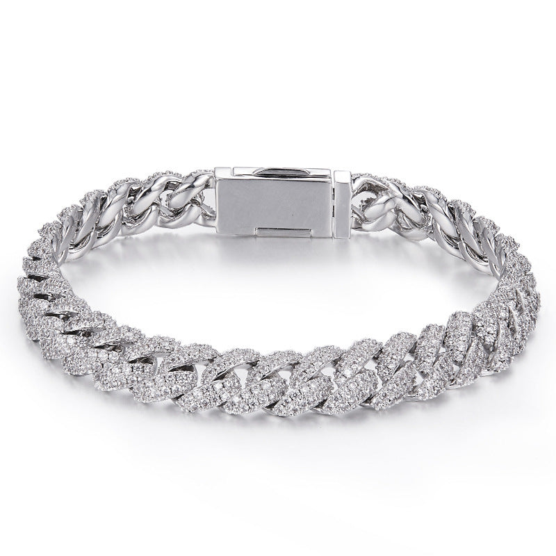 Silver Diamond Cuban Bracelet Necklace