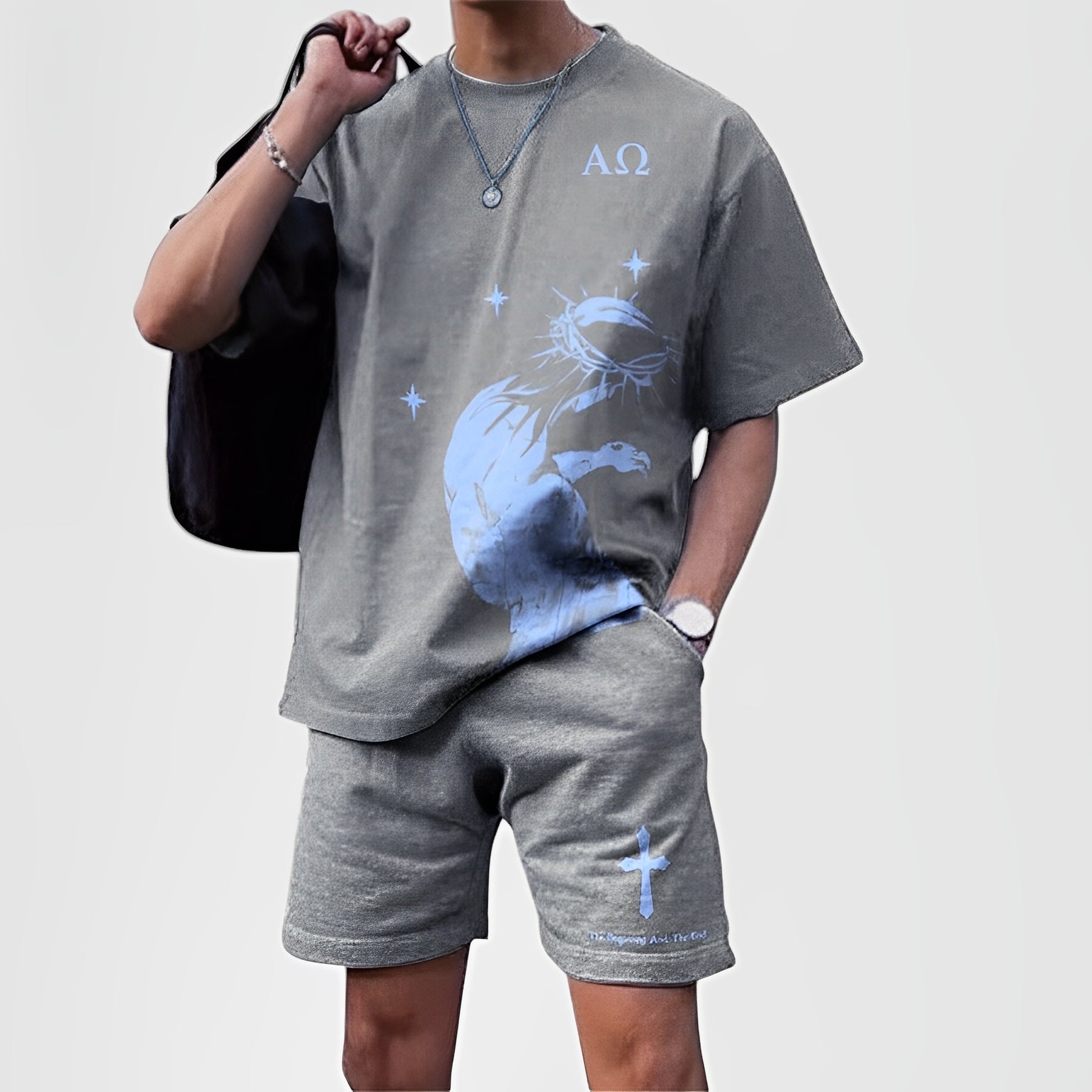 AETHON™ | Conjunto de camiseta y shorts de streetwear estampado para hombre