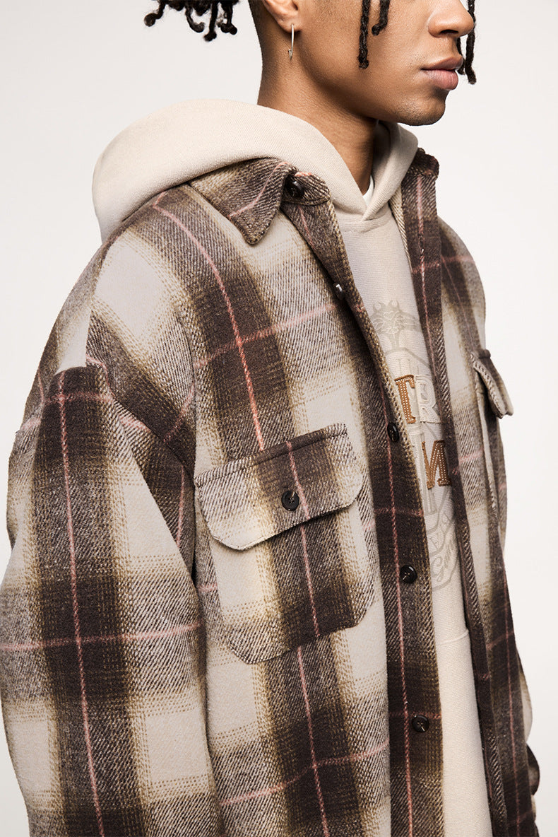RENZO™ | Chaqueta sobrecamisa de tacto ante a cuadros retro para hombre