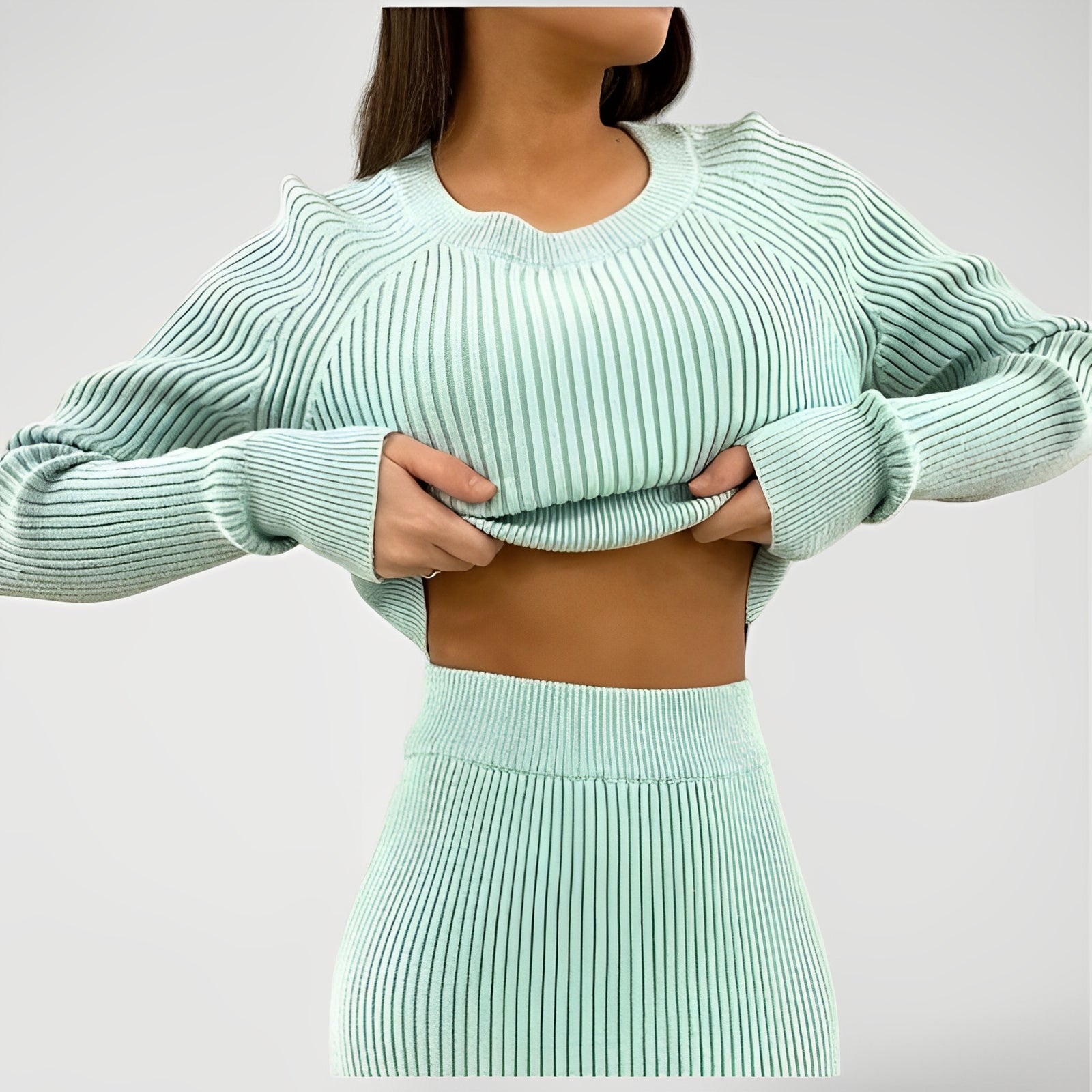ALORA™ | Conjunto de Top de Punto Acanalado y Falda Midi para Mujer