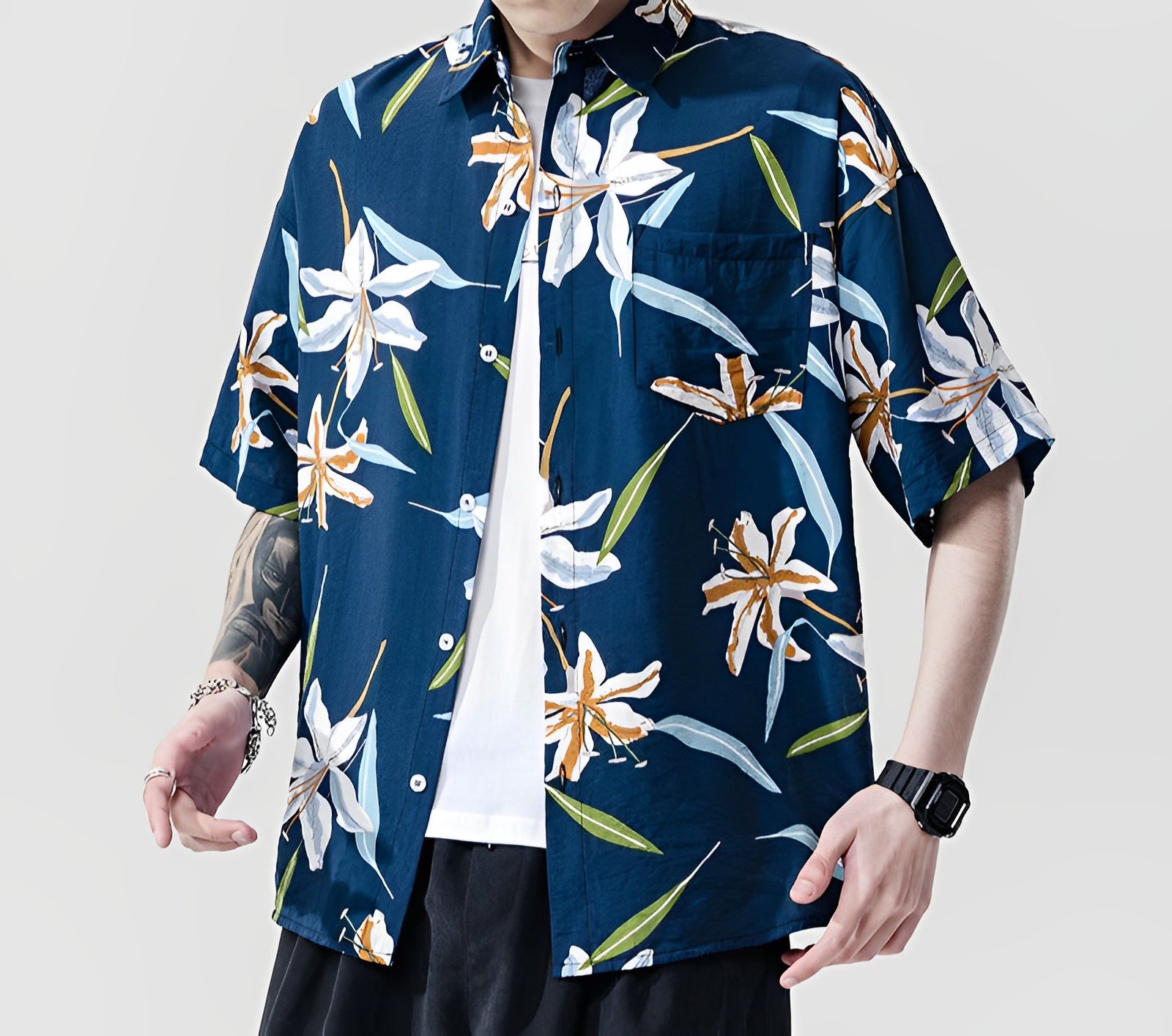 AKIO™ | Camisa Abotonada Floral Retro de Vacaciones para Hombre
