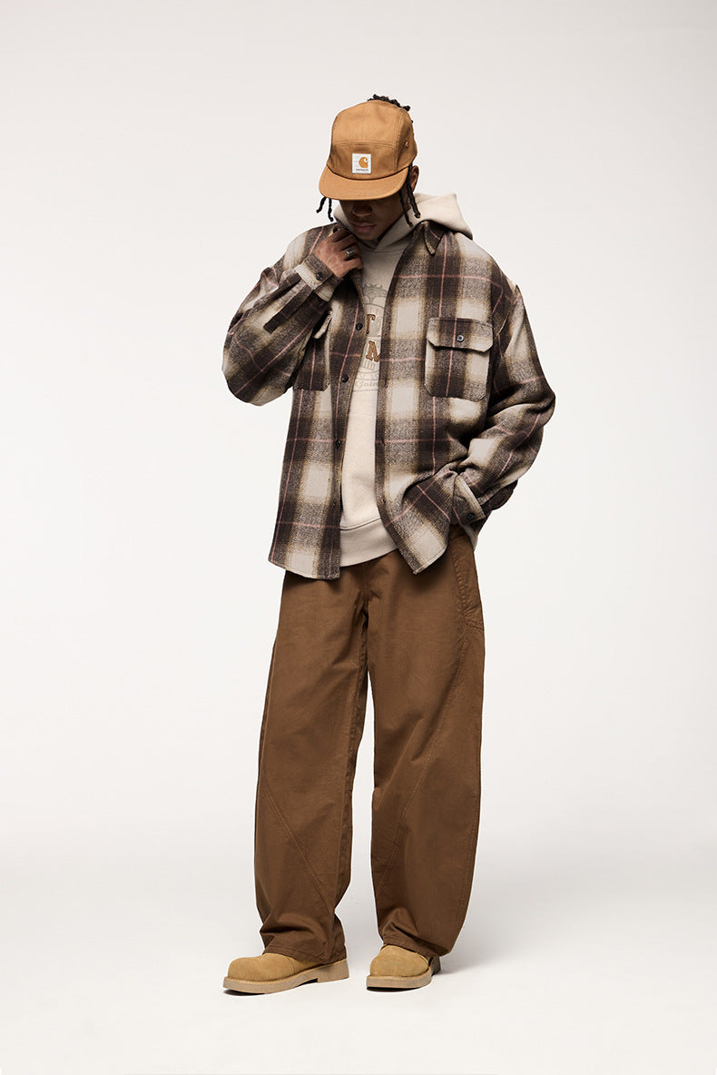 RENZO™ | Retro Plaid Suede-Feel Overshirt Jacket for Men