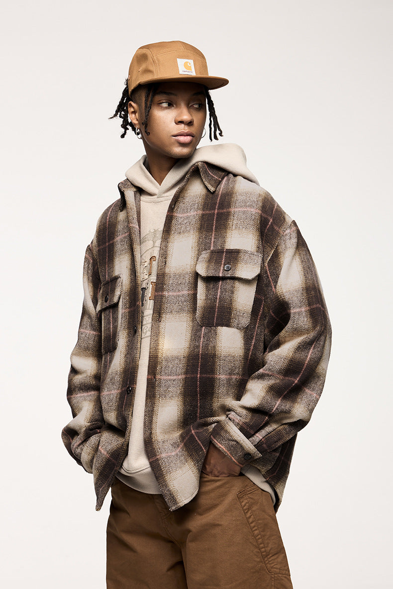 RENZO™ | Retro Plaid Suede-Feel Overshirt Jacket for Men