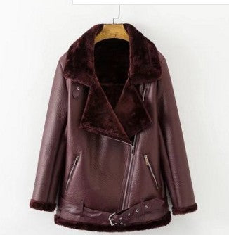 New Winter Fashion High Quality Fur Zipper Coat Pockets Warm Leather