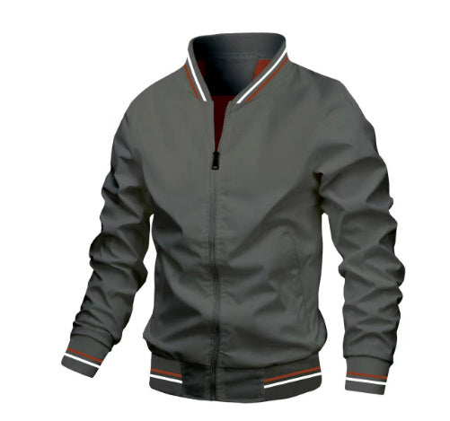 Men's Striped Zip-up Jacket With Pockets Casual Outerwear