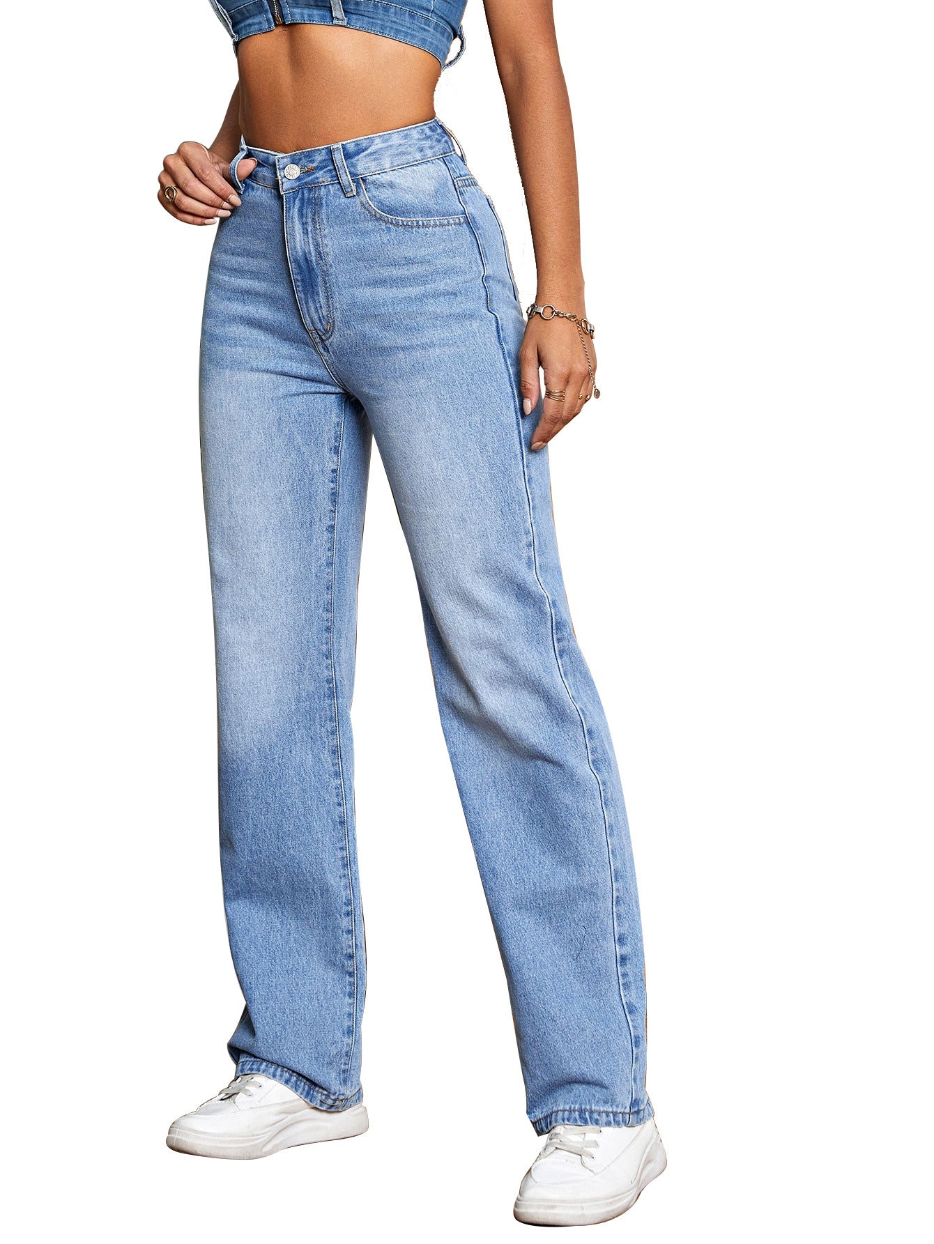 Casual High Waist Loose Denim Trousers