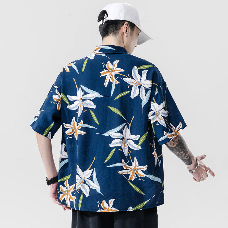 AKIO™ | Camisa Abotonada Floral Retro de Vacaciones para Hombre
