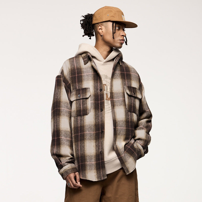 RENZO™ | Retro Plaid Suede-Feel Overshirt Jacket for Men
