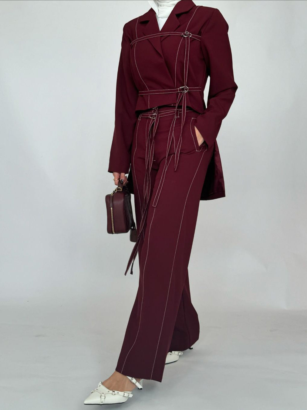 Bordeaux™ | Lace-Up Top and High-Waist Pants Set for Women